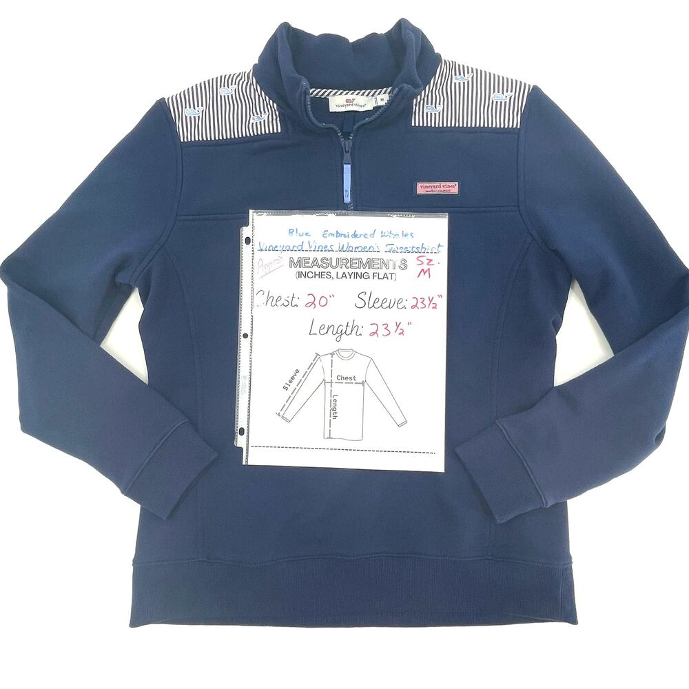 Vineyard Vines Women's 1/4 Zip "Stripe Shoulder Shep Shirt" Whales, Size M - Picture 12 of 12